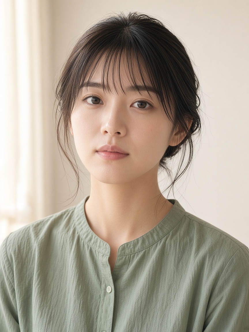 やわらかい光の中でこちらを見る女性
